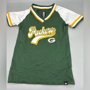 Green Bay Packers V neck sparkle T-Shirt Youth Size 6/6x NFL Team Apparel